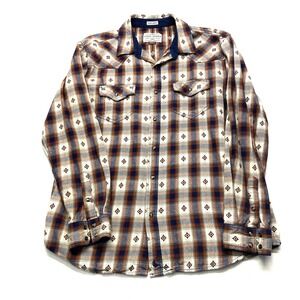 Cody James Western Shirt Men's Large Multicolor Plaid 100% Cotton Pearl Snap
